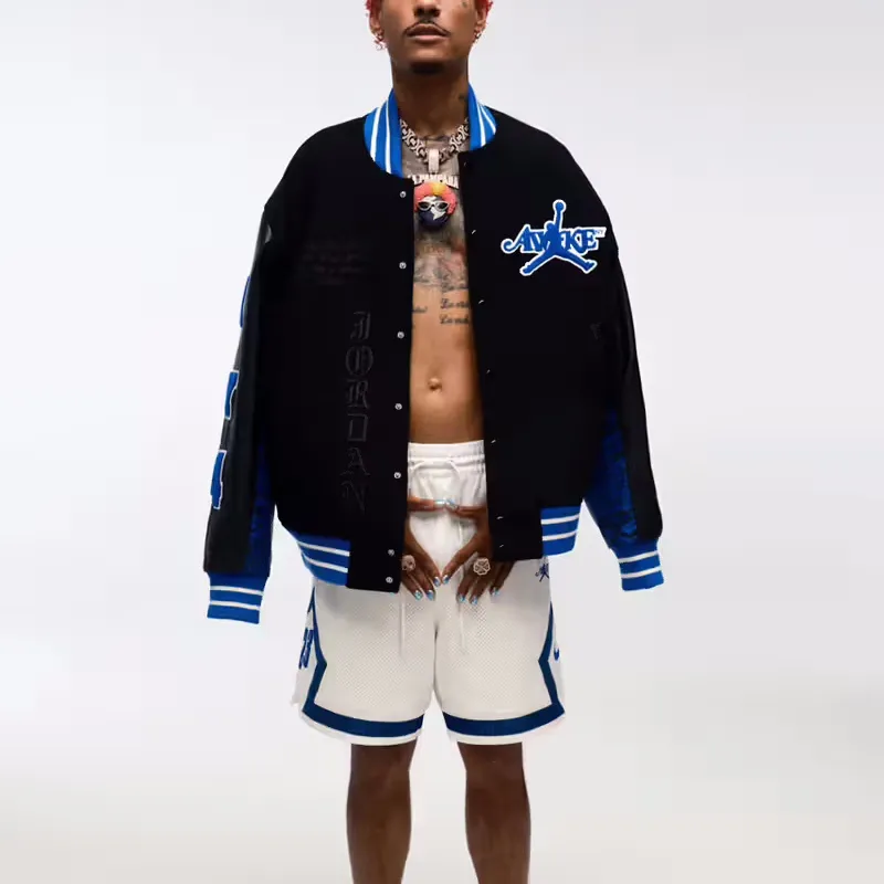 Jordan x Awake NY FW24 Baseball Jacket Unisex Black Blue-2