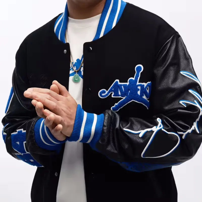 Jordan x Awake NY FW24 Baseball Jacket Unisex Black Blue-3