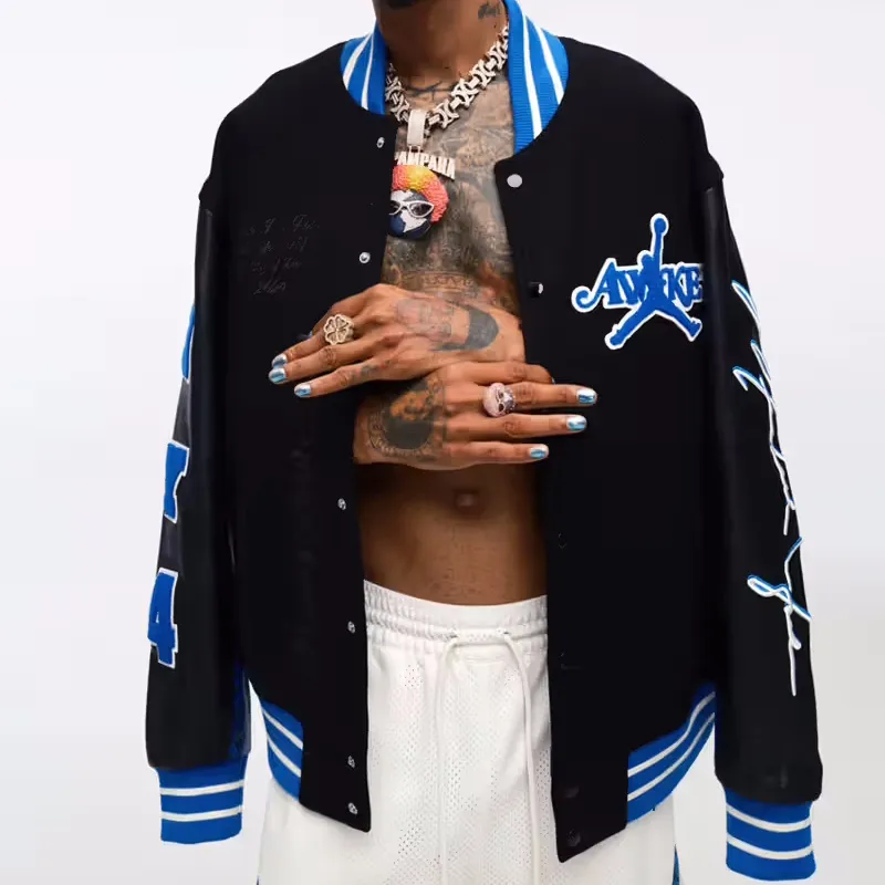 Jordan x Awake NY FW24 Baseball Jacket Unisex Black Blue-1