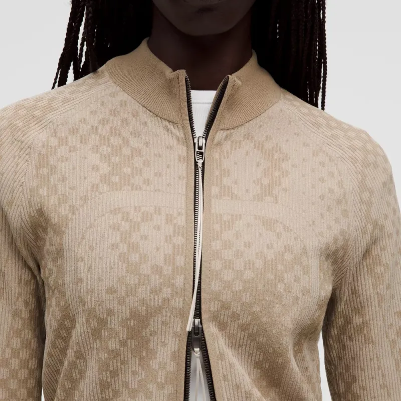 Lululemon x SLNSH Two Tone Fitted Full Zip Sweater Knitwear Women's Mojave Tan/Sheer Oak-3