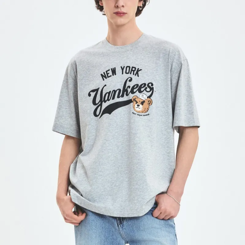 MLB Frowning Bear Collection New York Yankees SS25 T Shirt Unisex Standard Heather Gray-3