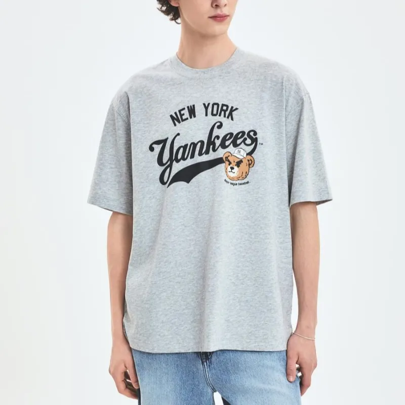 MLB Frowning Bear Collection New York Yankees SS25 T Shirt Unisex Standard Heather Gray-2
