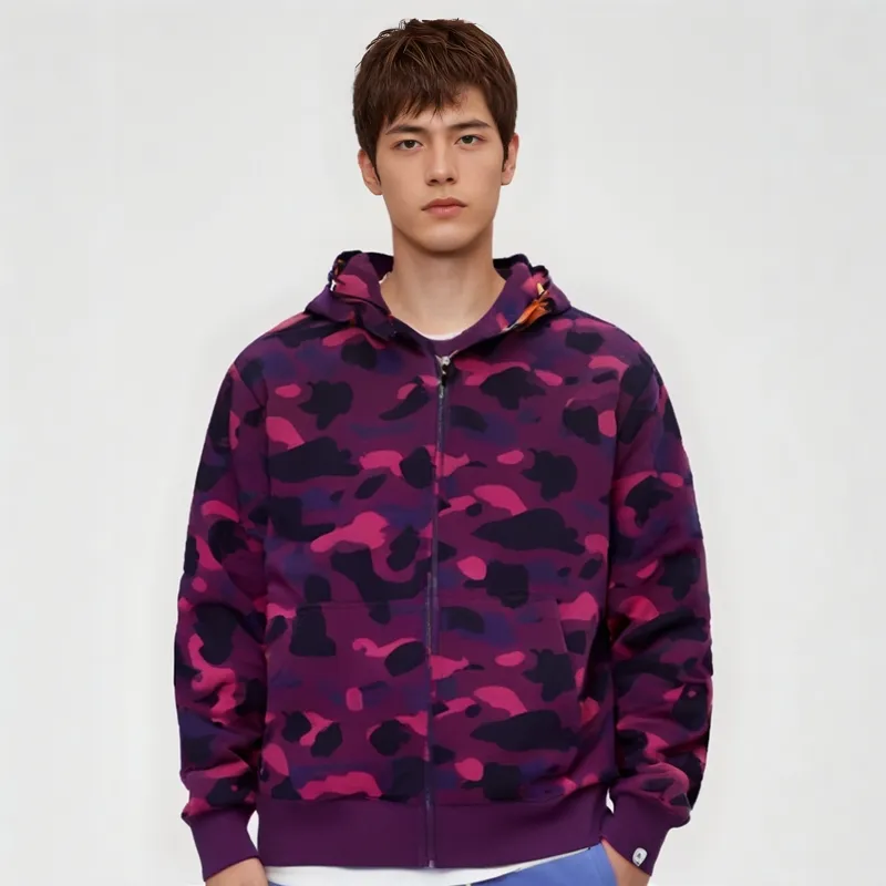 Bape Color Camo Shark Wide Full Zip Double Hoodie-4