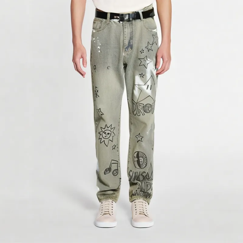 DNBH Hand drawn Doodle Series Jeans Unisex-2
