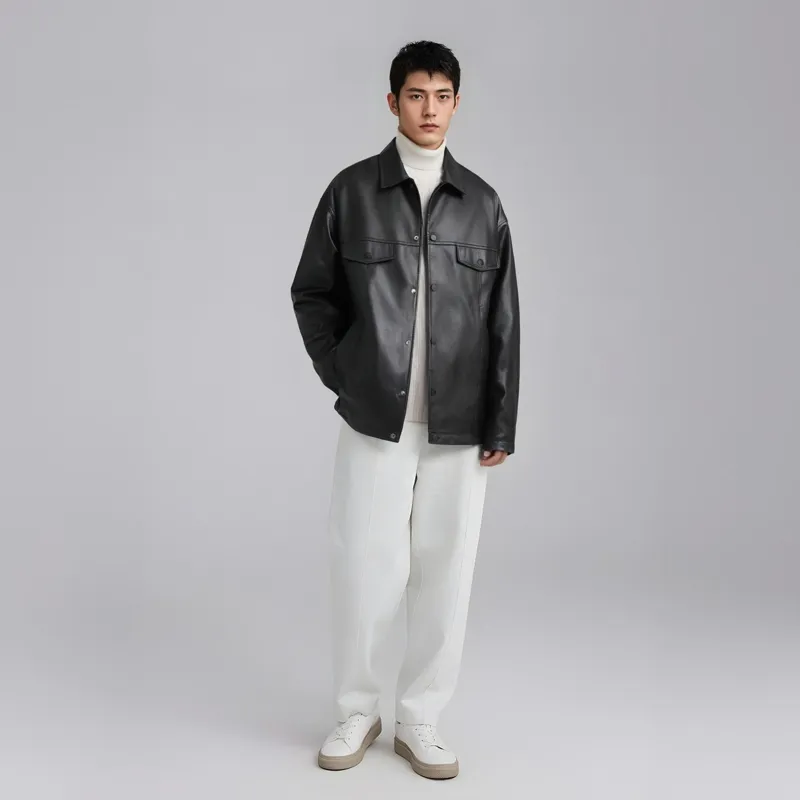 ZMOH Vintage Leather Jacket Unisex Couple's-3