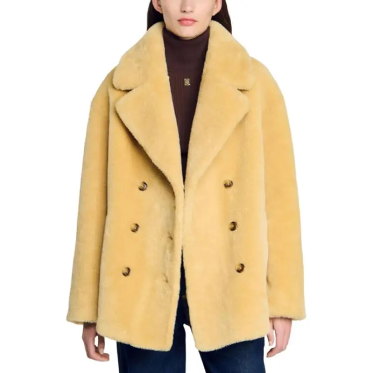 Sandro Faux fur Double breasted Coat-1