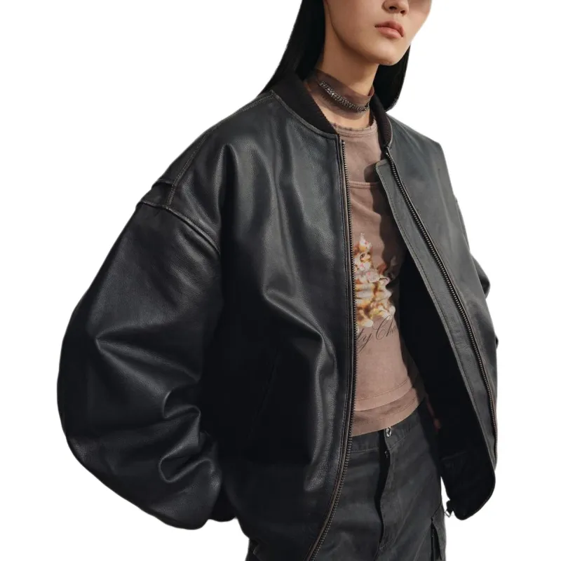 ZARA Trf Leather Jacket Women's Dark Brown-2