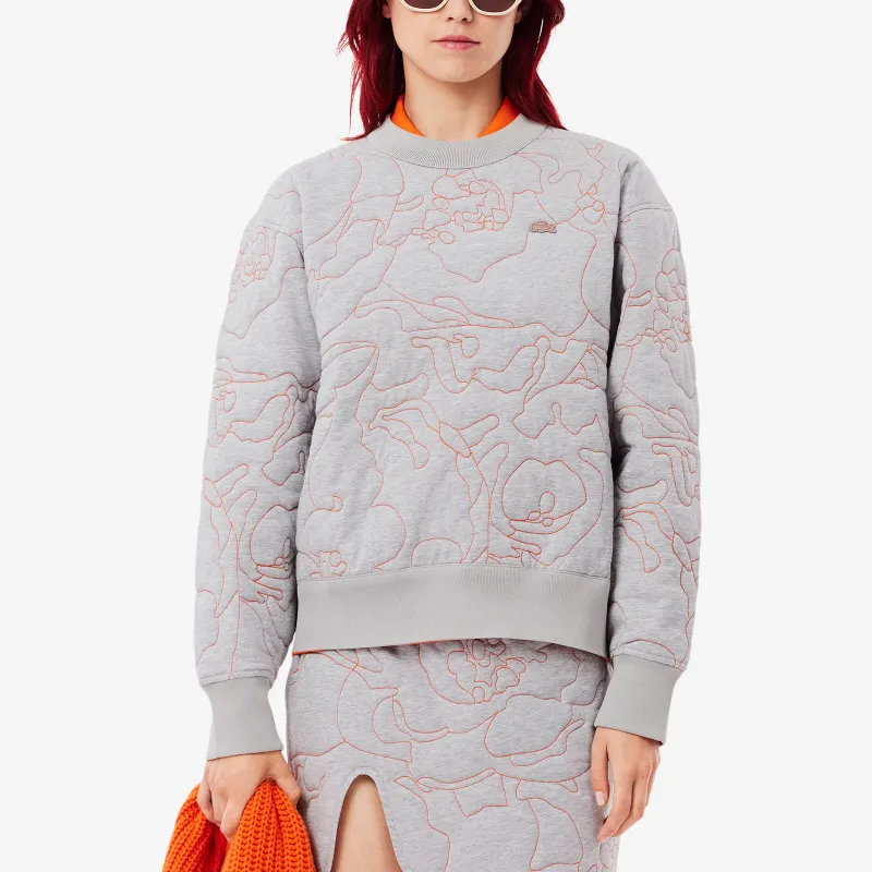 LACOSTE Sweatshirt Women's Gray Chinoiserie/Orange-2