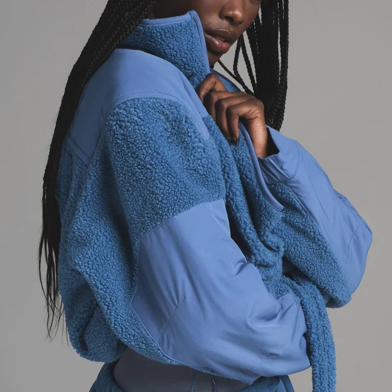 SKIMS FW24 TEDDY BOXY ZIP UP Jackets Coats Women's AZURE/Sky Blue-1