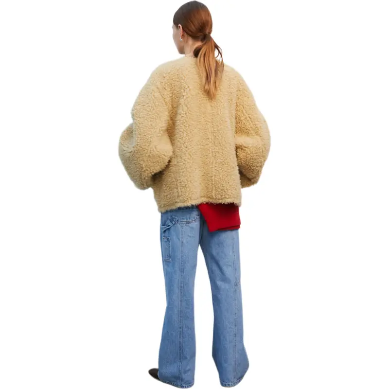 ETHOS CURLY SHEARING JACKET Velvet-feel Coat Women's Light Brown-3
