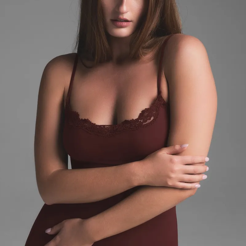 SKIMS FW24 FITS EVERYBODY LACE LONG SLIP DRESS Slip Dresses Women's OXBLOOD/Ox Blood-1