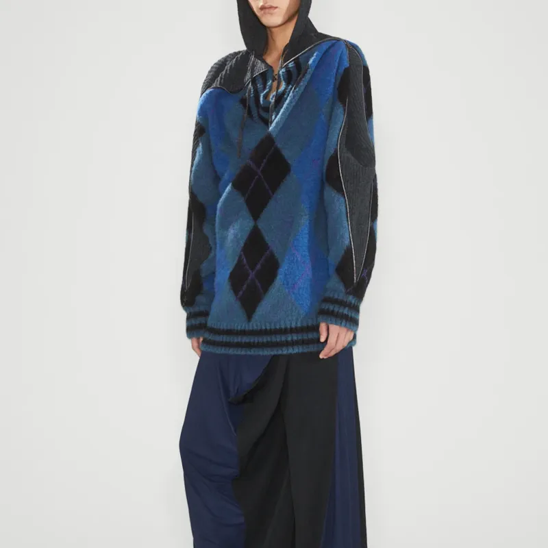 Y/Project Argyle Knit Hooded Jumper-1