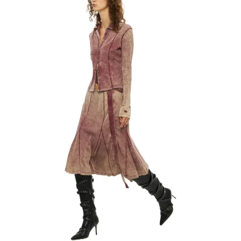 DIESEL Casual Long Skirts Women's Pink White-2