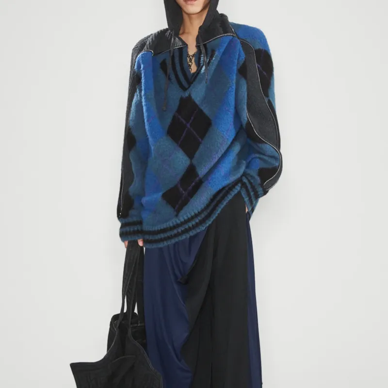 Y/Project Argyle Knit Hooded Jumper-3