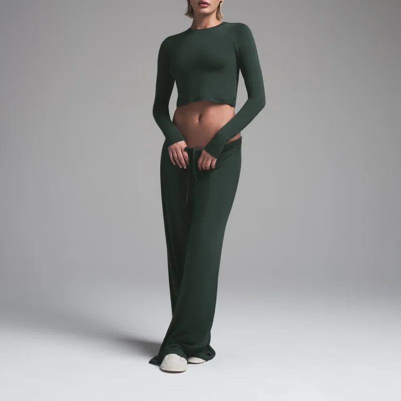 SKIMS FW24 Fake Day Collection SLEEP SUPER CROPPED LONG SLEEVE Pajama Tops Women's SPRUCE/Cloud Pine Color-1