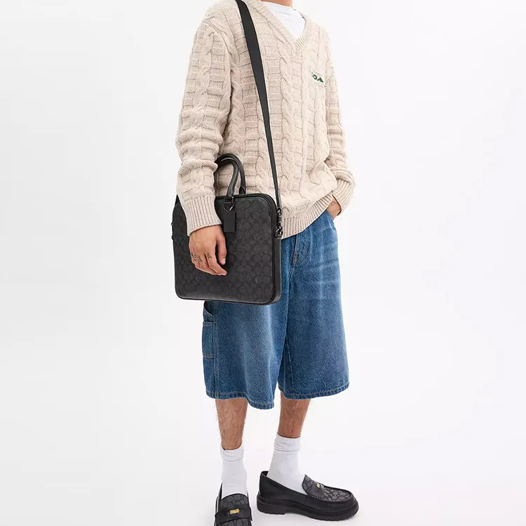 COACH Gotham Coated Canvas With Calfskin Crossbody One Shoulder Handbag Tubas Men's Charcoal-4