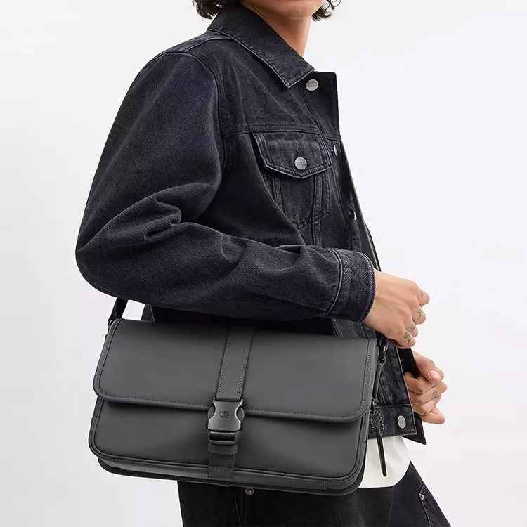 COACH League Smooth Leather Messenger Bag, Crossbody Bag, Shoulder Bag Men's Charcoal-4