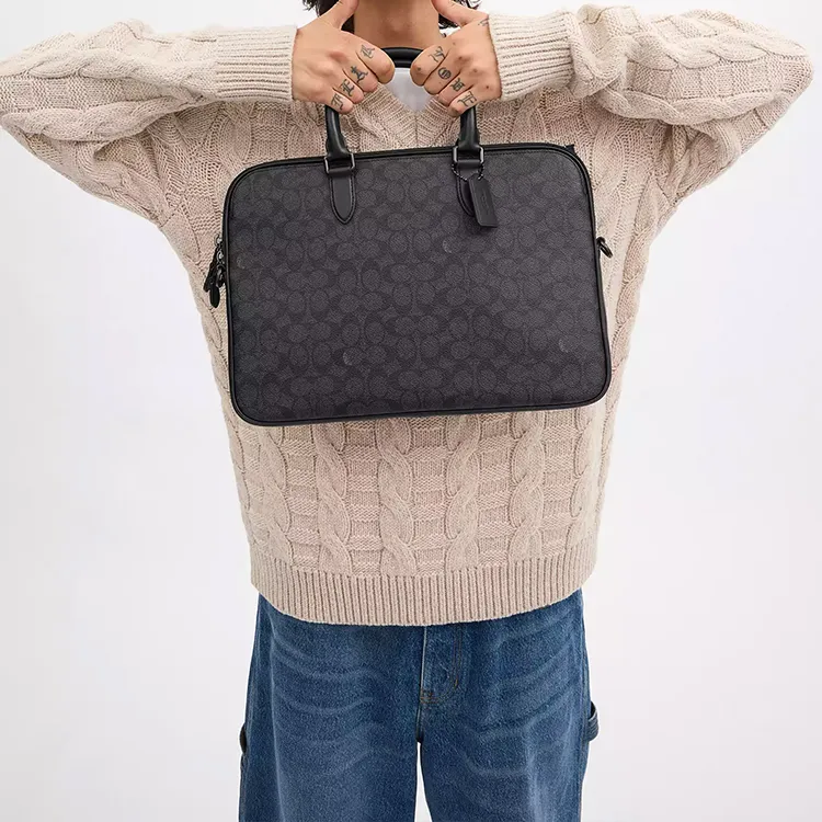 COACH Gotham Coated Canvas With Calfskin Crossbody One Shoulder Handbag Tubas Men's Charcoal-5