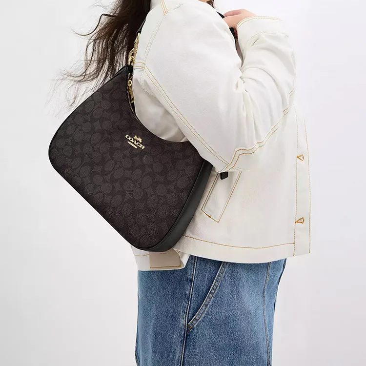COACH Teri Coated Canvas Crossbody Bag Shoulder Bag Large Size Women's Black-4