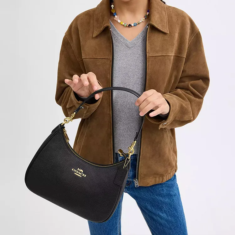 COACH Teri Litchi Grain Leather Crossbody Bag Shoulder Bag Large Size Women's Black-3