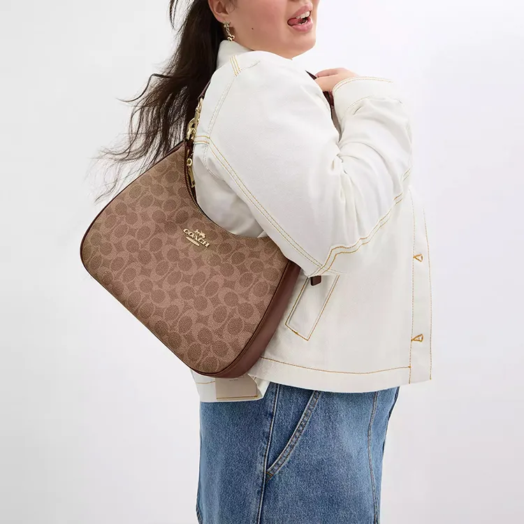 COACH Teri Coated Canvas Crossbody Bag Shoulder Bag Large Size Women's Tan-4