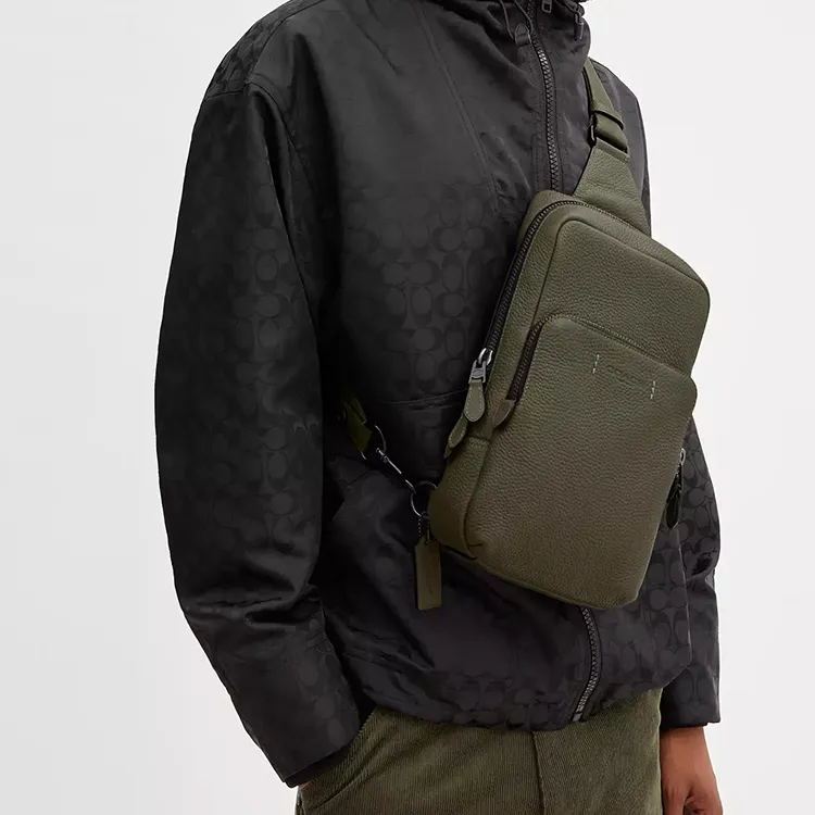 COACH Gotham Pebble Leather Sling Bag, Crossbody Bag Trumpets Men's Army Green-3