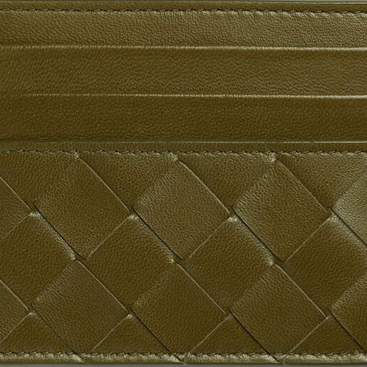Bottega Veneta Intrecciato Lambskin With Calfskin Card Holder Women's Olive Green-2