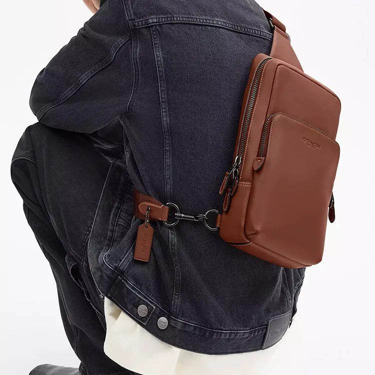COACH Gotham Tanned Leather Shoulder Bag, Crossbody Bag Trumpets Men's Rosewood-3