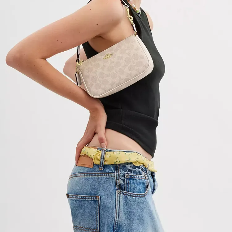 COACH Nolita Coated Canvas One Shoulder Handbag Small Size Women's Sand & Chalk White-3