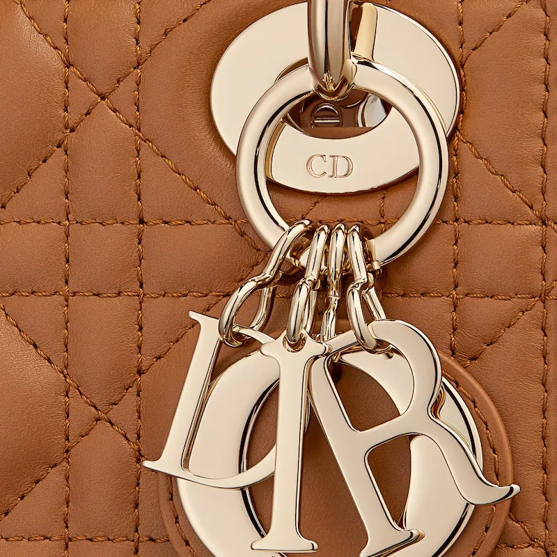 DIOR Lambskin Lady Dior Bag, Shoulder Bag, Crossbody Bag, Handbag Mini Women's Gold Brown-4