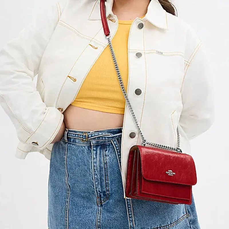 COACH Klare Cow Leather Shoulder Bag, Crossbody Bag Mini Women's Red-3