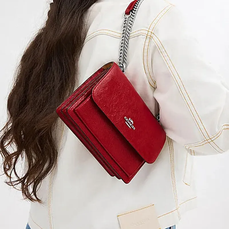 COACH Klare Cow Leather Shoulder Bag, Crossbody Bag Mini Women's Red-4