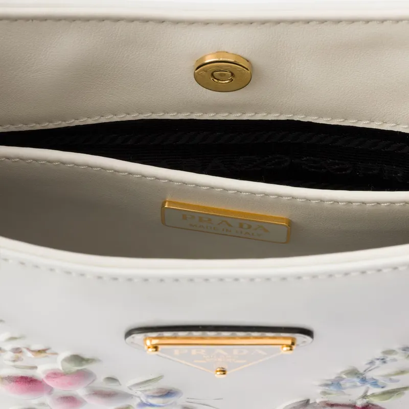 PRADA Brushed Leather Handbag Shoulder Bag Women's White-4