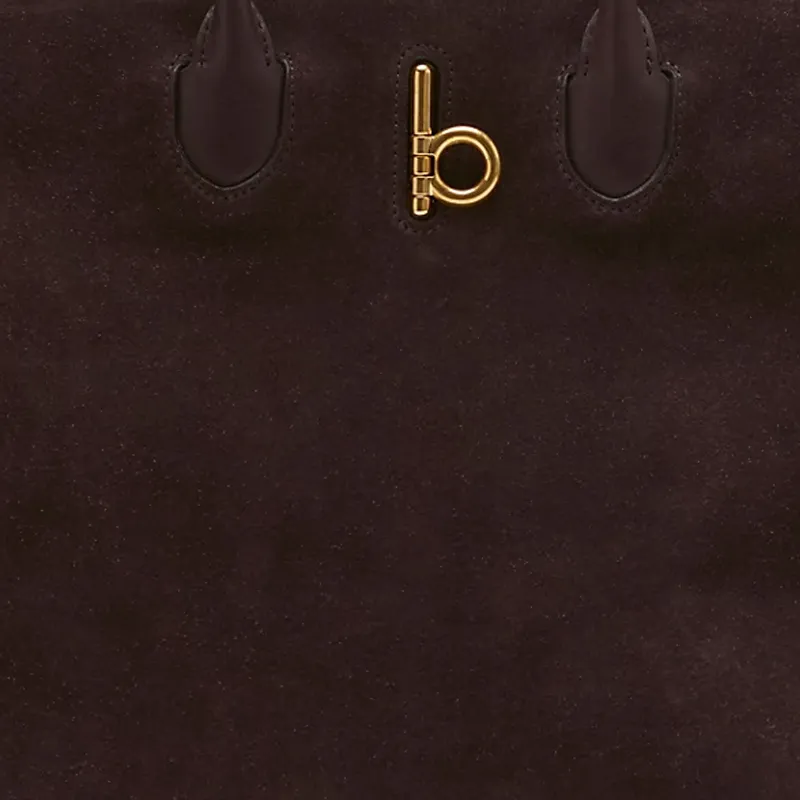 Burberry Calfskin Tote Bag Shopping Bag Handbag Small Size Women's Dark Brown-3