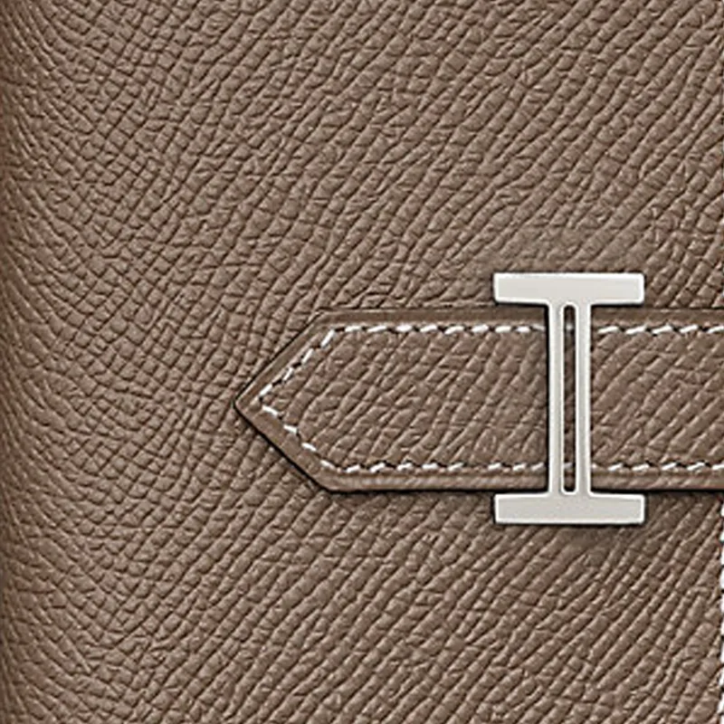 HERMES Bearn Epsom Calfskin Wallet Women's 18 Etoupe Elephant Gray-3