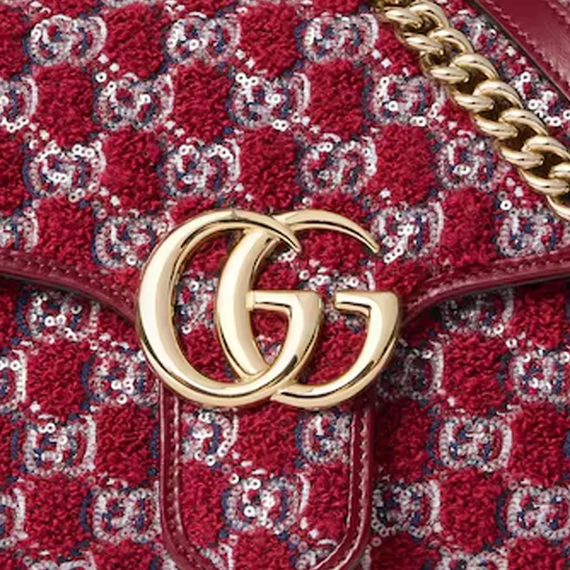 GUCCI Tweed Shoulder Bag Trumpets Women's Red-7