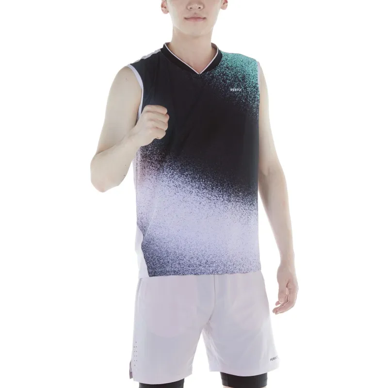 DECATHLON Badminton Clothing Men's Cyan Blue/Light Purple-3