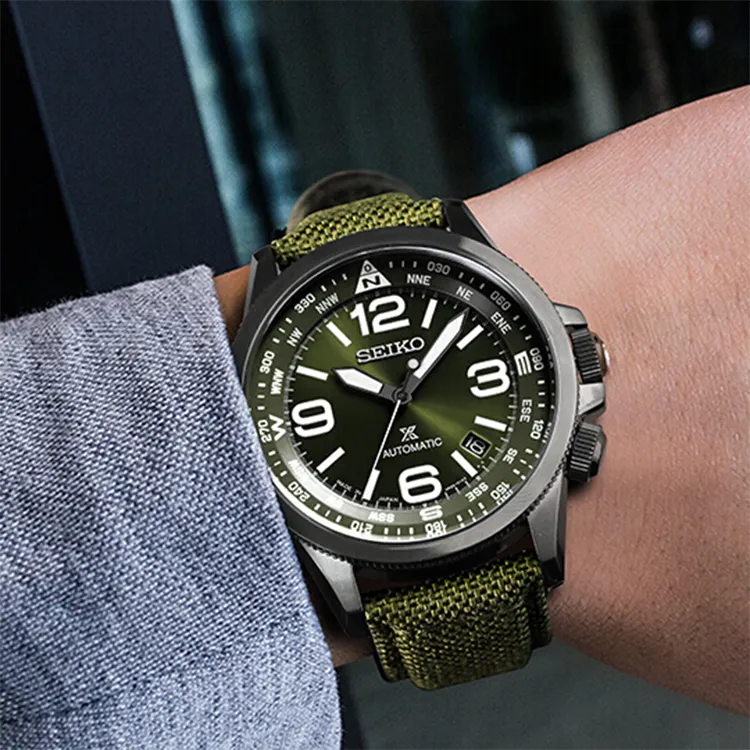 SEIKO Prospe Manual Mechanical Movement Nylon Strap Watch Men's Watches Green Dial-2
