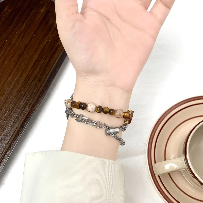 Akkerds Apple Compatibility Watch Band Tiger's Eye Stone Material-4