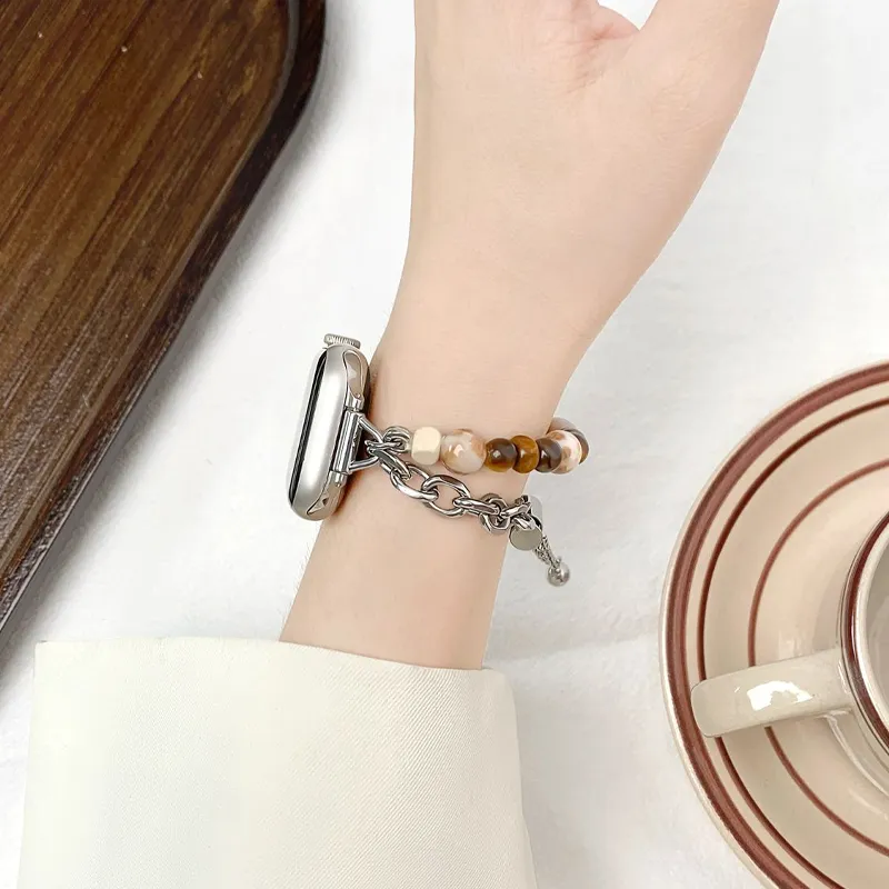 Akkerds Apple Compatibility Watch Band Tiger's Eye Stone Material-3