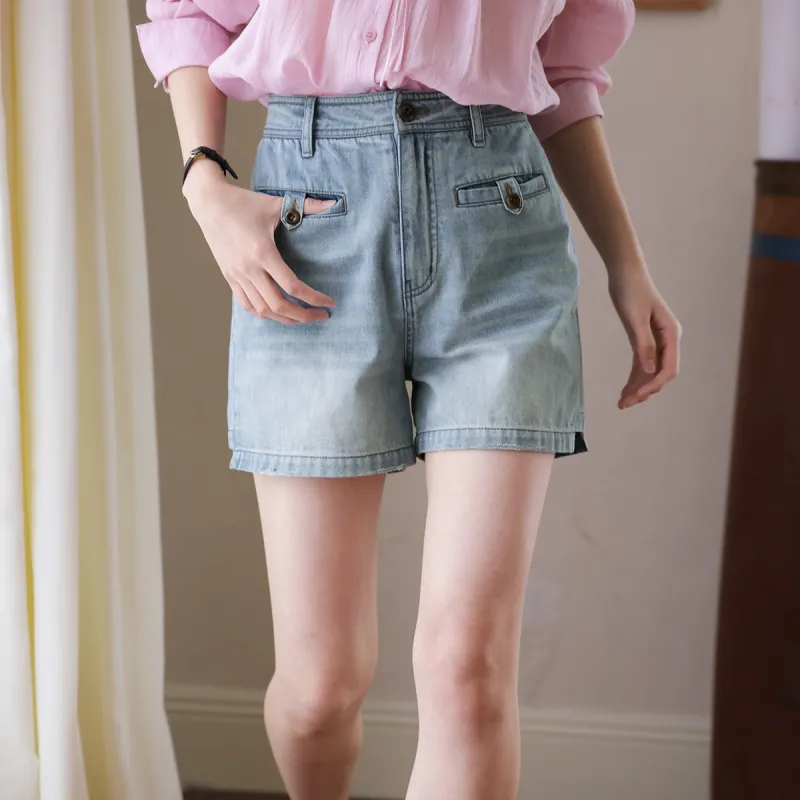 SOLIGHTER Denim Shorts Women's Light Denim Blue-1
