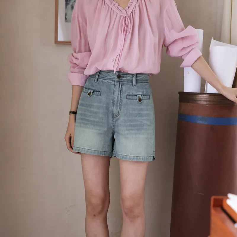 SOLIGHTER Denim Shorts Women's Light Denim Blue-3