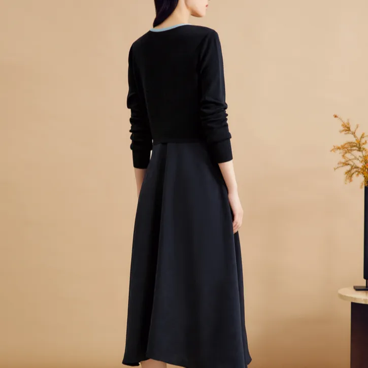 Yiner Long Sleeved Dresses Women's Deep Sea Blue-2
