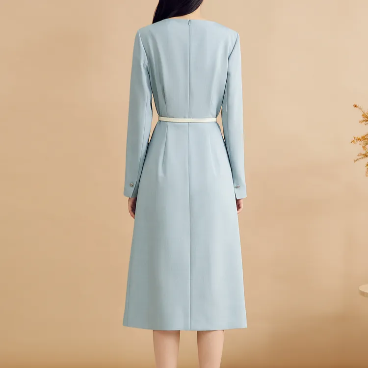 Yiner Long Sleeved Dresses Women's Light Blue-4