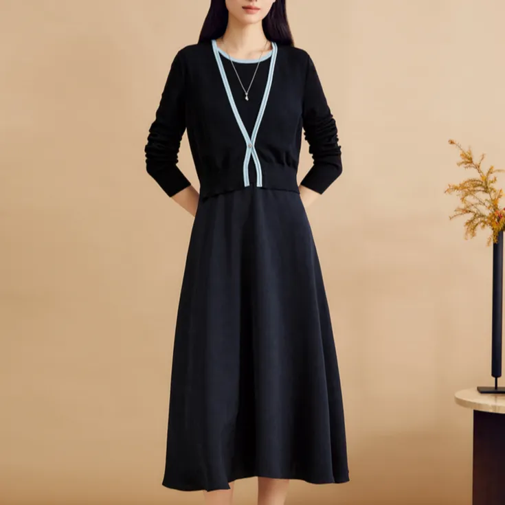 Yiner Long Sleeved Dresses Women's Deep Sea Blue-3