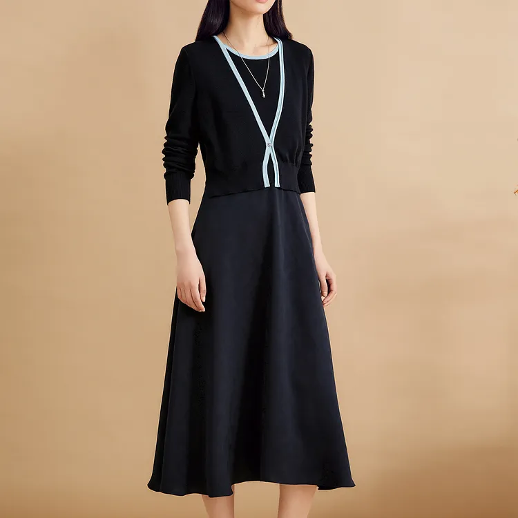 Yiner Long Sleeved Dresses Women's Deep Sea Blue-1