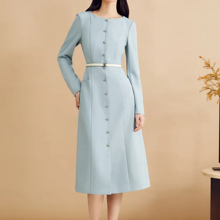 Yiner Long Sleeved Dresses Women's Light Blue-3