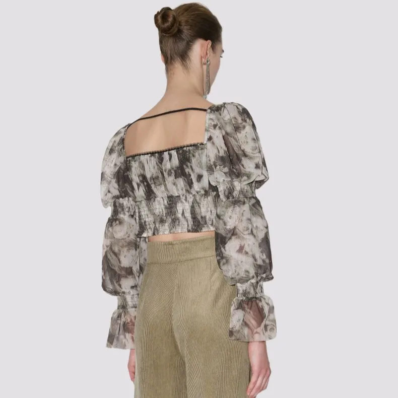 Bebe FW23 Chiffon Shirts Women's White Green-1