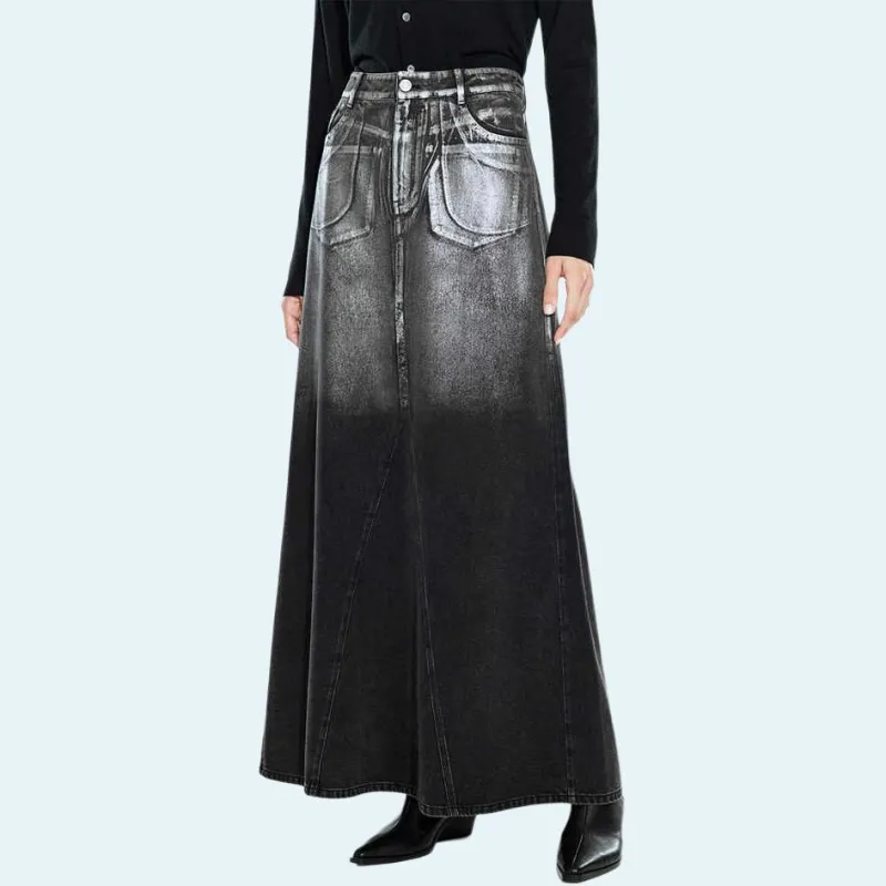 COVERINS Denim Long Skirts Women's Black-2