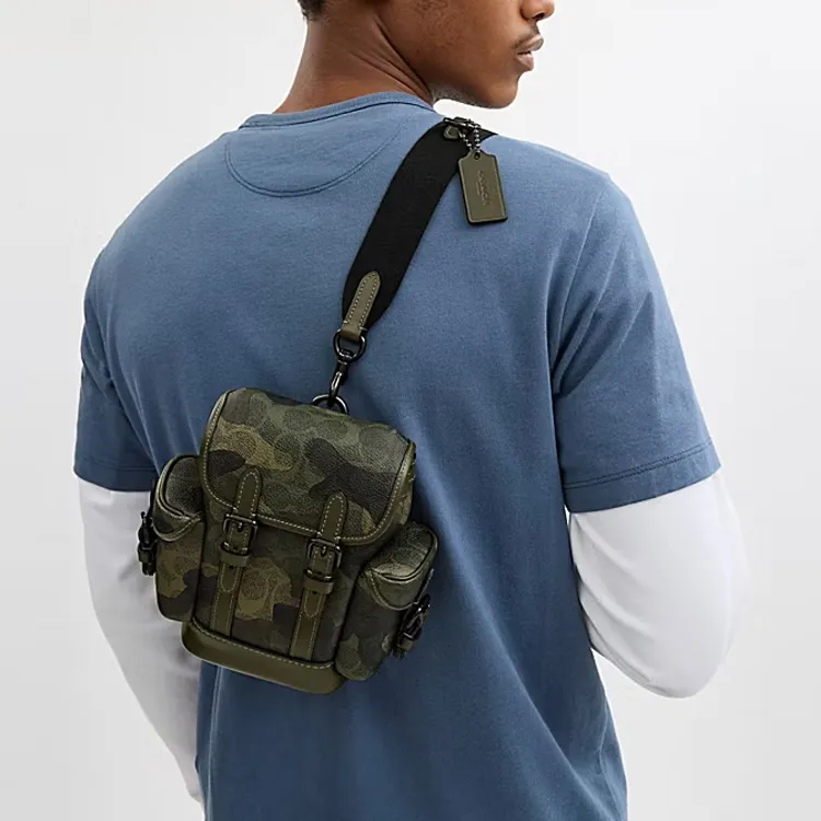 COACH Hitch Coated Canvas Shoulder Bag, Crossbody Bag Mini Men's Green Camouflage-4